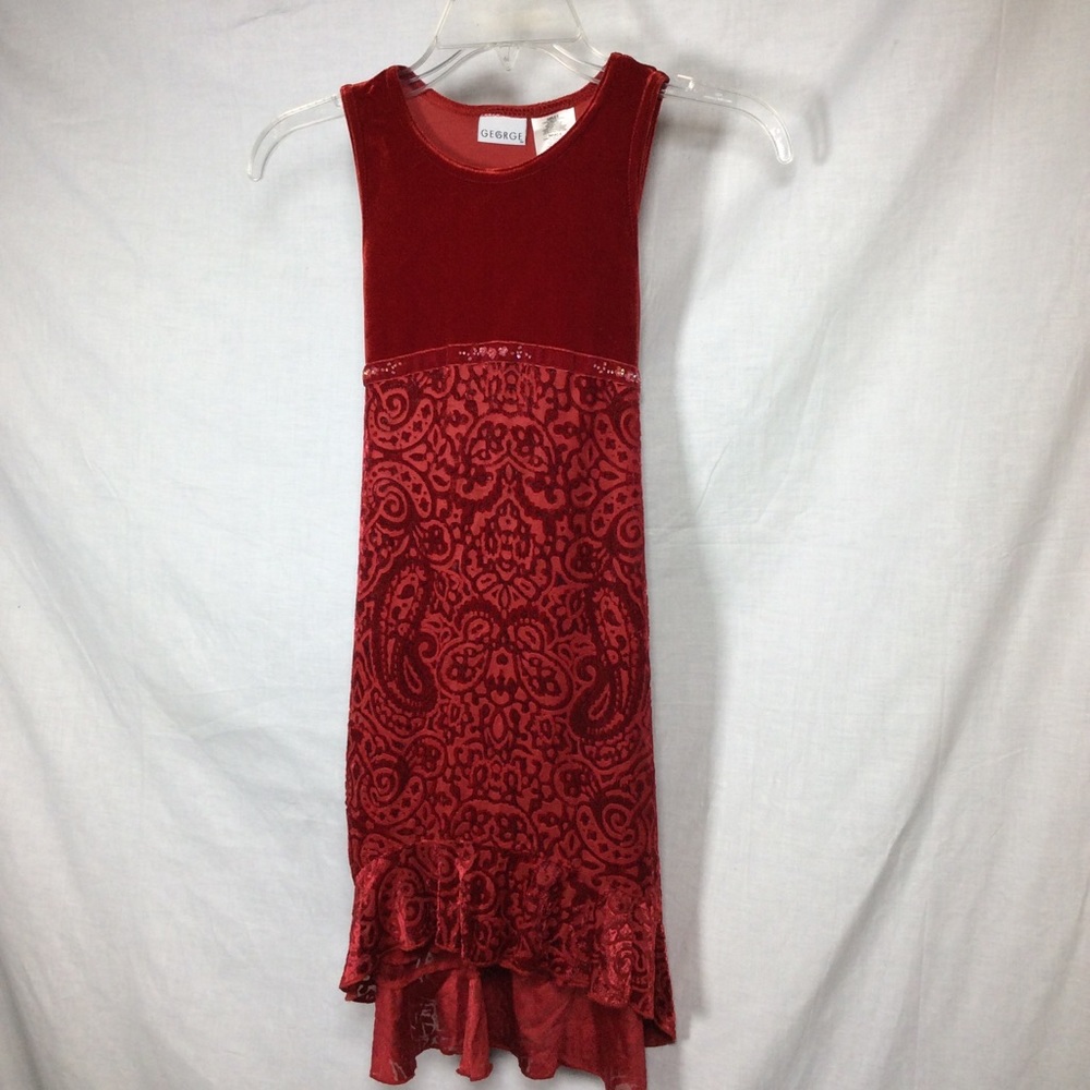 Gegrge Girls Red Velvet High-Low Holiday Dress Sz8